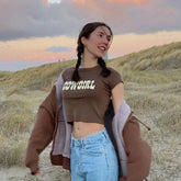 O-Neck Crop Tops Women Summer Fashion COWGIRL Print Casual