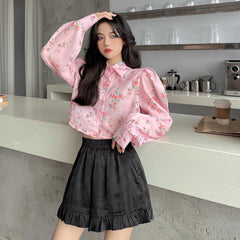 French Chic and Sweet Blouse Pink Shirt for Women in Summer